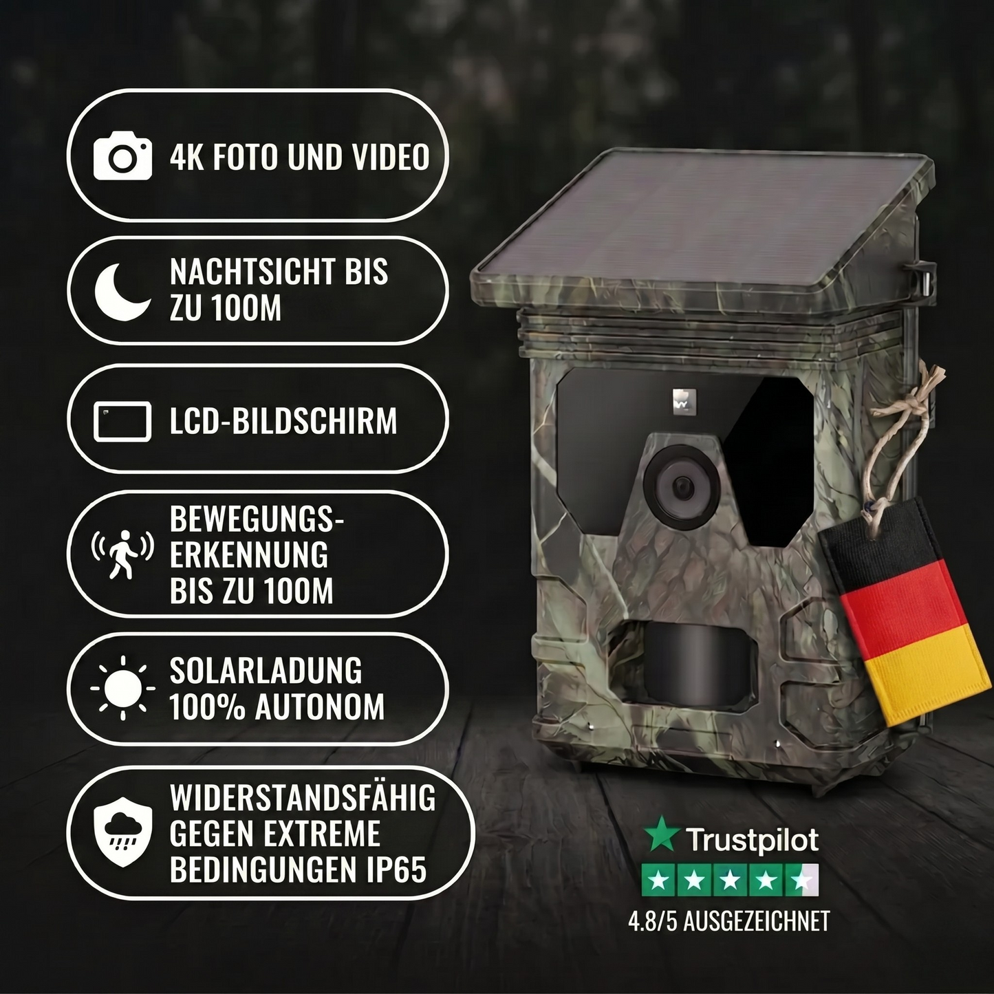 Caméra de chasse Solaire 4K
